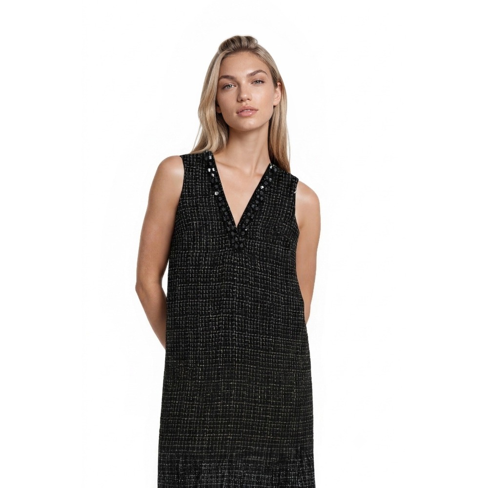 Maeve Anthropologie Tweed Mini‎ Dress Women's Size XL Black Beaded Sequin Shift